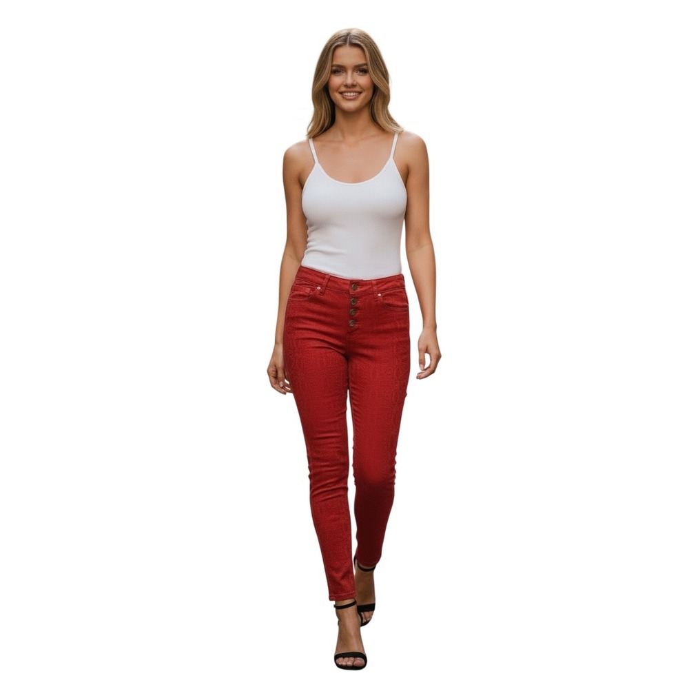 Anthropologie Pilcro NWT Floral Jacquard‎ Skinny Jeans Red Button Fly 25x27 $148
